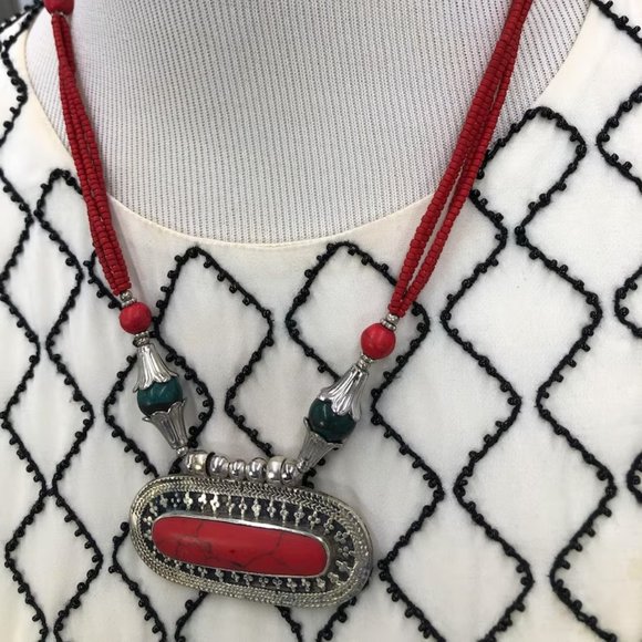 Afghan Tribal Stone Pendant Necklace, Handmade Afghan Jewelry, Pendant Necklace - Picture 2 of 10